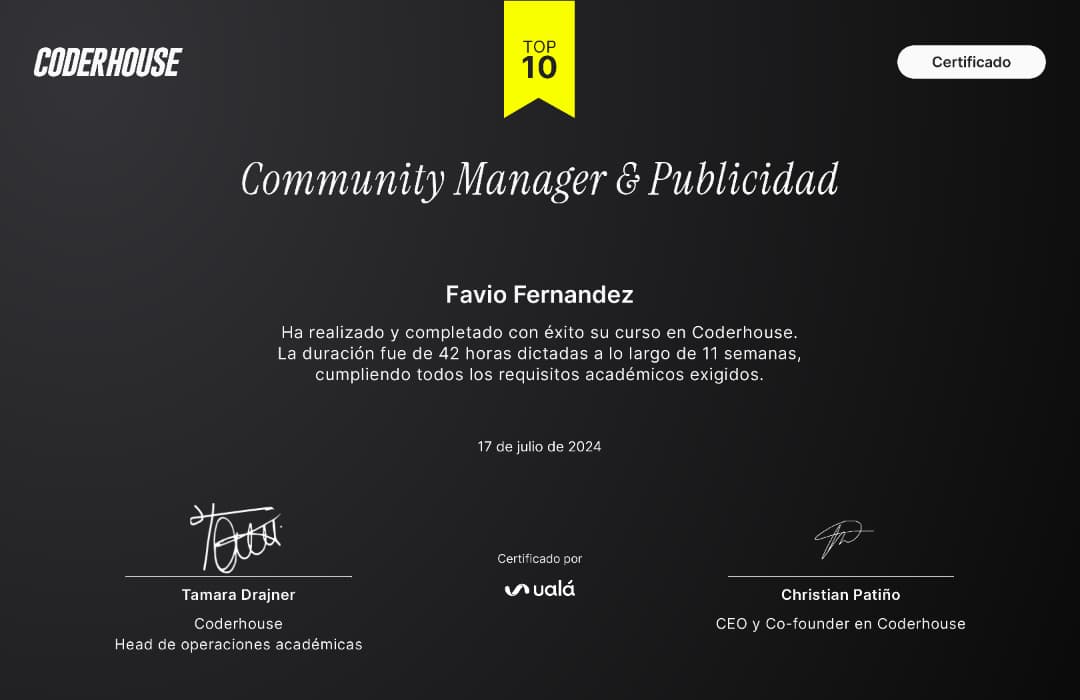 Certificado Community Manager & Publicidad · Coderhouse