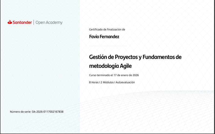 Certificado Gestión de Proyectos y Fundamentos de Agile · Santander Open Academy