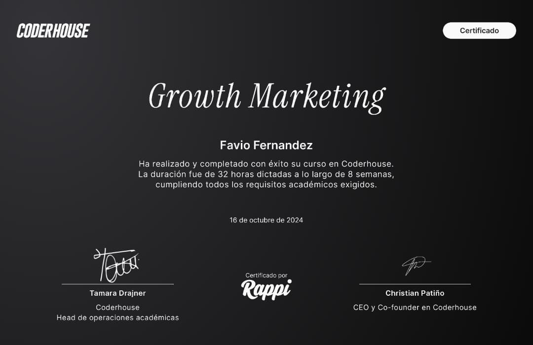 Certificado Growth Marketing · Coderhouse
