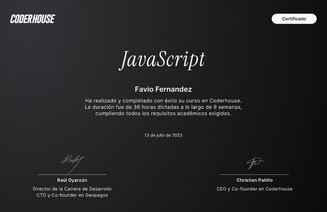 Certificado JavaScript · Coderhouse